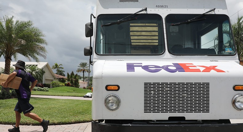 A FedEx delivery truck is seen on August 07, 2019 in Fort Lauderdale, Florida.