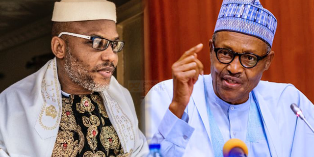 IPOB Leader, Nnamdi Kanu and President Muhammadu Buhari (Peoples Gazette)