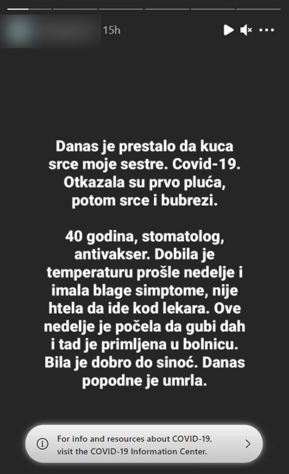 Objava Jelene S.S na Instagramu