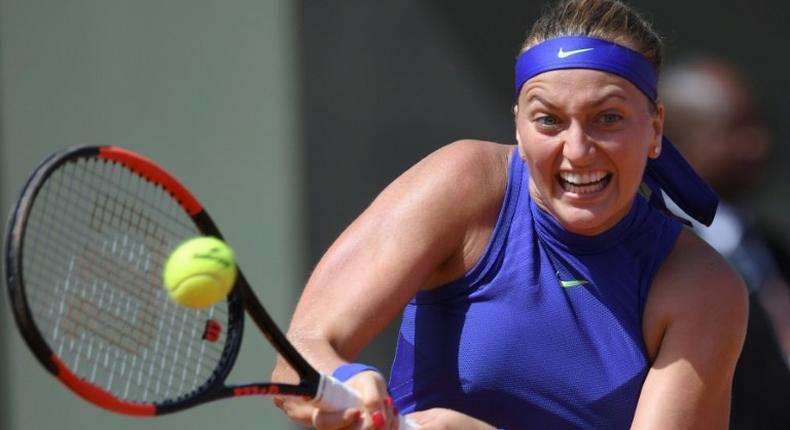 Czech Republic's Petra Kvitova returns the ball to US Bethanie Mattek-Sands during their tennis match at the Roland Garros 2017 French Open on May 31, 2017 in Paris