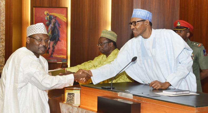 Professor Mahmood Yakubu (left) will remain INEC chairman till 2025 if he's confirmed by the Senate [NAN]