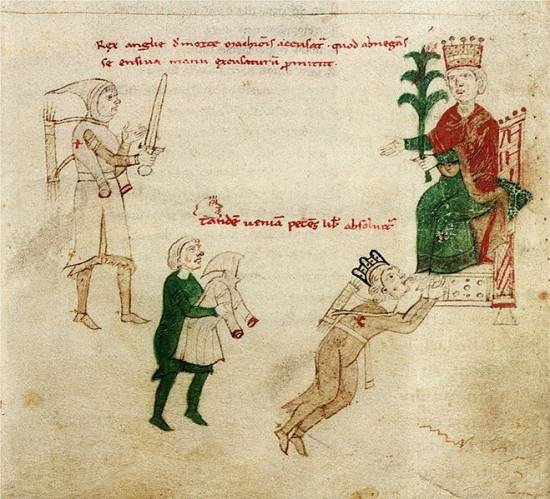 Henryk VI udziela łaski Ryszardowi Lwie Serce (mal. Petrus de Ebulo, domena publiczna)