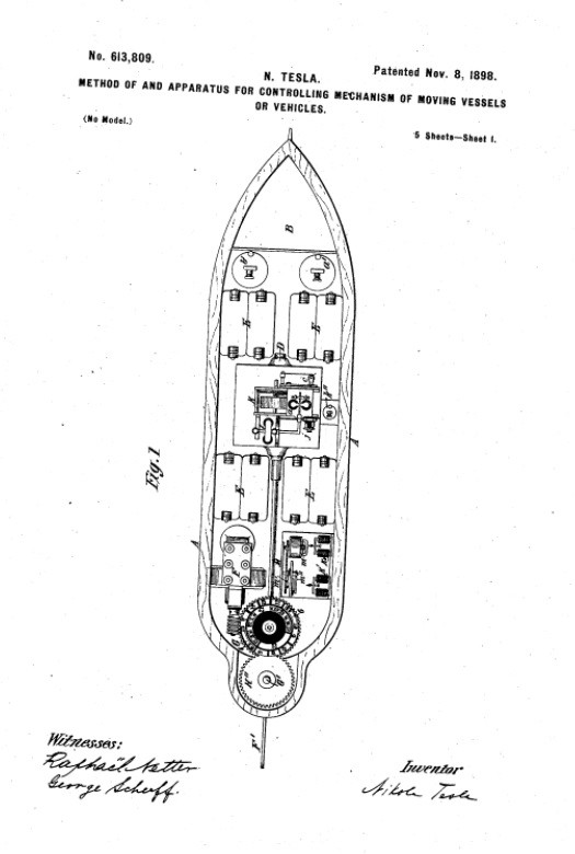 Teleautomaton Nikoli Tesli - karta z wniosku patentowego