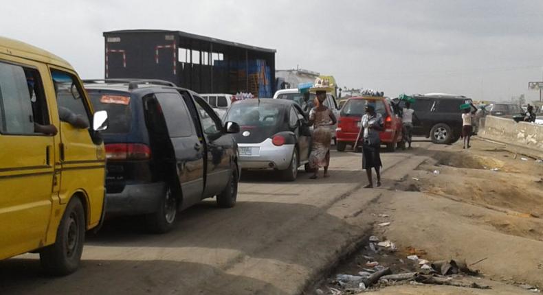 Gridlock on the Lagos-Ibadan expressway (Lagos end) currently under rehabilitation [nan]