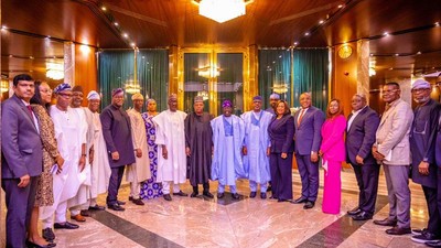 President Bola Tinubu meets with oil marketers over fuel subsidy removal. [Presidency]