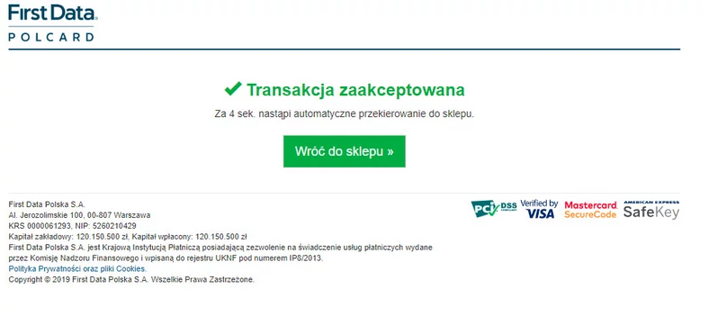 KS+ - transakcja zaakceptowana