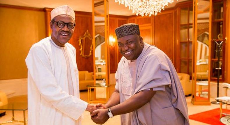 President Muhammadu Buhari meets with Enugu State Governor, Ifeanyi Ugwuanyi in Abuja on April 27, 2016.