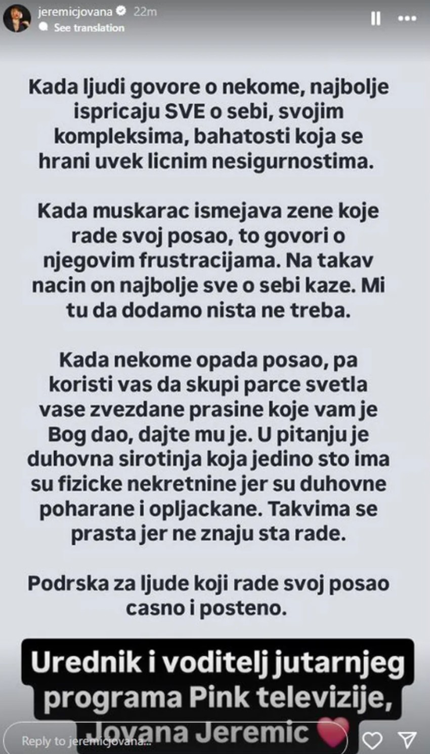 Jovana Jeremić objava