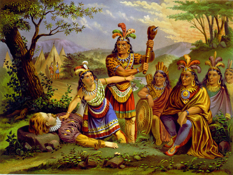 Pocahontas ratująca Johna Smitha - obraz z 1870 r.