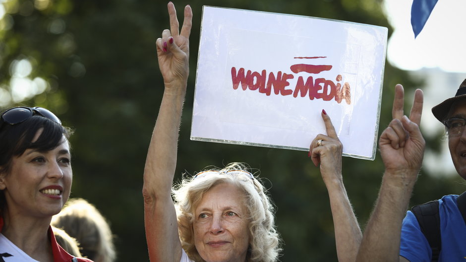 Demonstracja w obronie wolnych mediów. Warszawa, 11 sierpnia 2021 r.