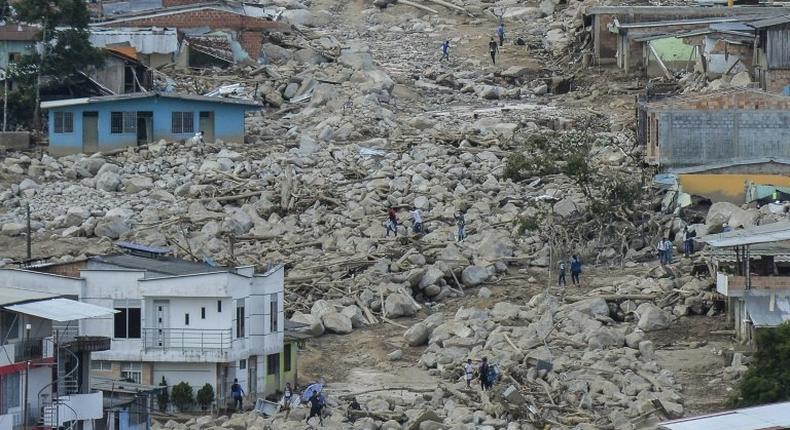 Aerial view of the extensive damage caused by mudslides as a result of heavy rains, in Mocoa, Putumayo department, Colombia on April 3, 2017