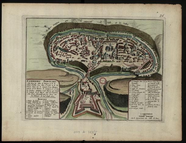 Mapa Kamieńca Podolskiego wydana przez Pietera Mortiera, przełom XVII i XVIII w.