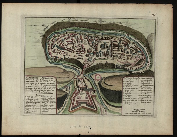 Mapa Kamieńca Podolskiego wydana przez Pietera Mortiera, przełom XVII i XVIII w.