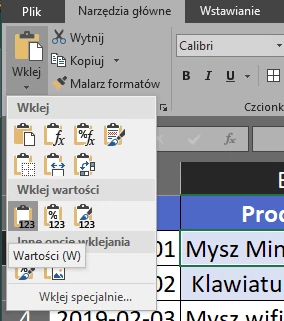 4.9  Opcja wklejania wartości