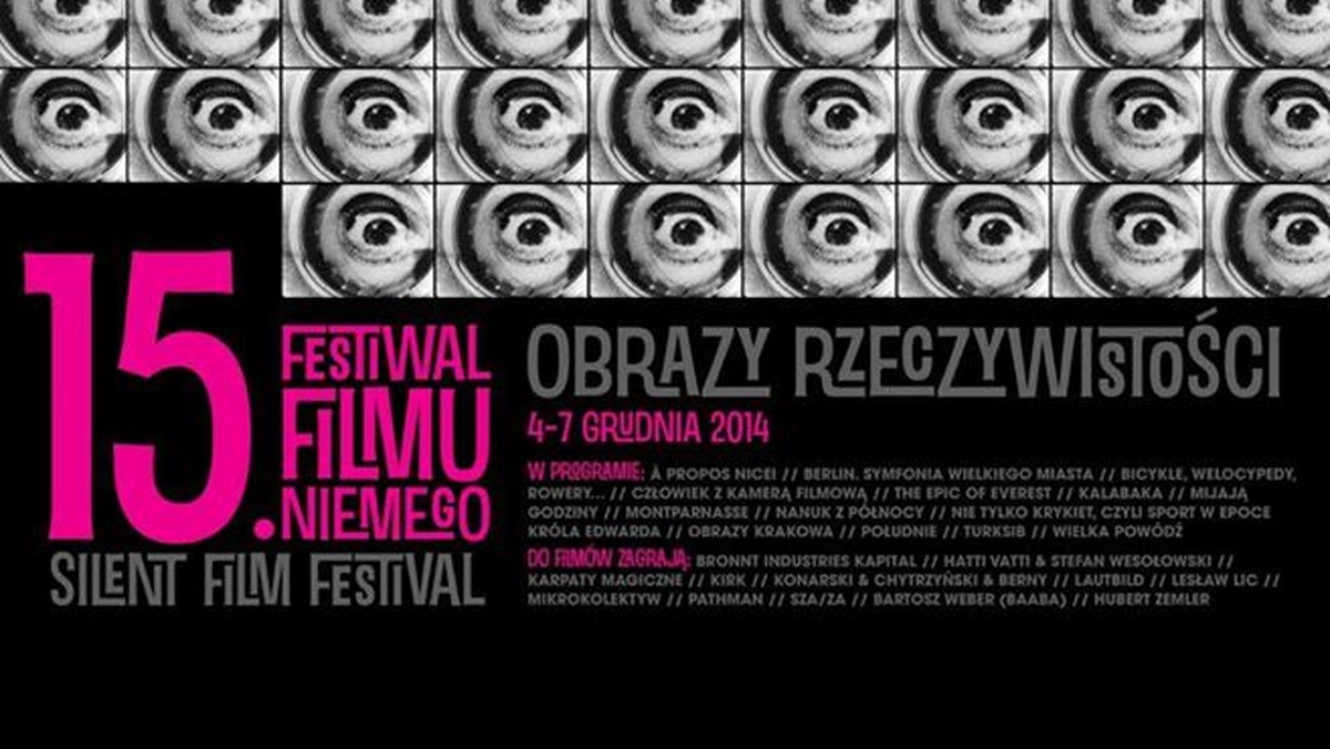 W dniach 4-7 grudnia w Kinie Pod Baranami odbędzie się 15. jubileuszowa edycja Festiwalu Filmu Niemego pod hasłem „Obrazy rzeczywistości”. Krakowska impreza to wydarzenie muzyczno-filmowe, które przypomina lata świetności kina niemego. Co roku organizatorzy festiwalu sprowadzają do Krakowa arcydzieła kina niemego z całego świata. Tegoroczna odsłona, poświęcona filmom dokumentalnym, zabierze widzów w najodleglejsze i najbardziej niedostępne zakątki globu. Muzykę do filmów wykonają na żywo uznani artyści.