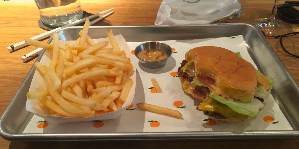 The Impossible Burger with fries at Momofuku Nishi