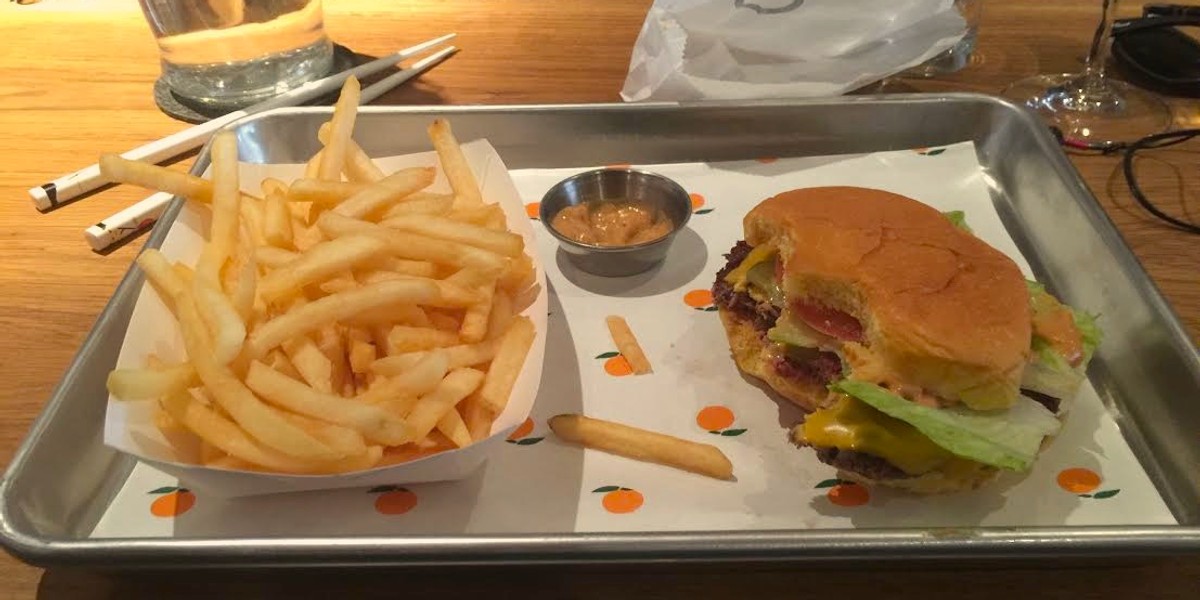 The Impossible Burger with fries at Momofuku Nishi