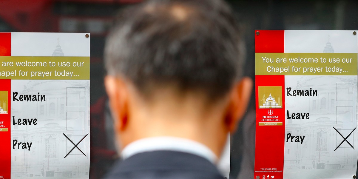 A man looks at a notice outside a polling station in central London.