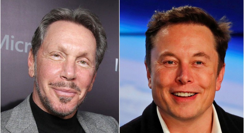 Larry Ellison, left, and Tesla CEO Elon Musk.