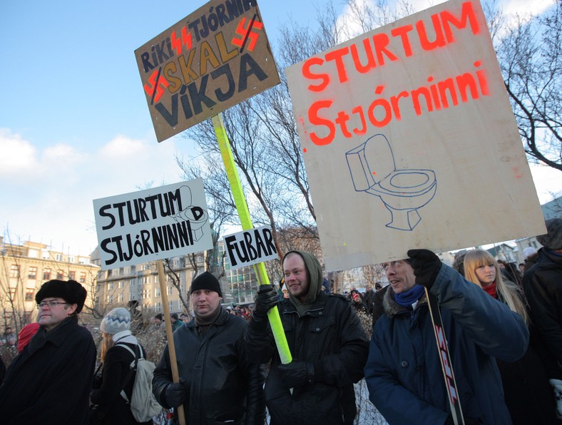 Protest w Reykjaviku na Islandii