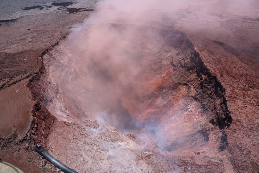 The Kilauea Volcano's crater is seen in this aerial image after the volcano erupted following a seri