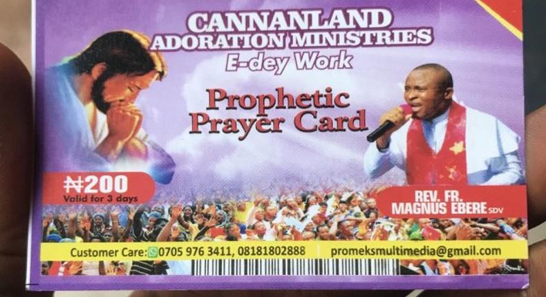 Church sells prophetic prayer recharge card to members