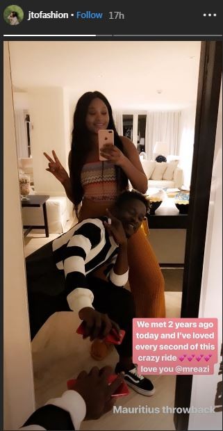 Temi Otedola's message to Mr Eazi on their 2nd anniversary [Instagram/JTOFashion] 