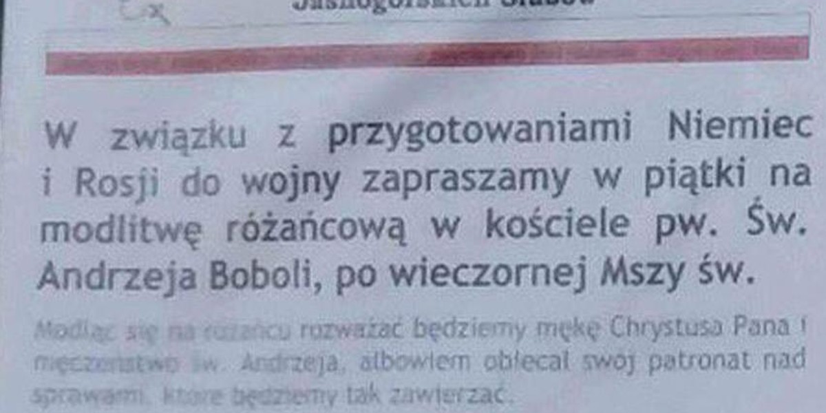 Polska parafia przepowiada... wojnę z Rosją i z Niemcami