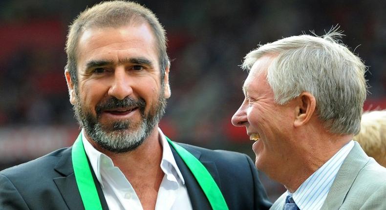 Eric Cantona (L) won four league titles with Manchester United under former manager Alex Ferguson (R)