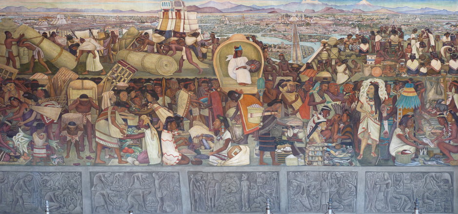 Fragment muralu Diego Rivery przedstawiający aztecki targ Tlatelolco