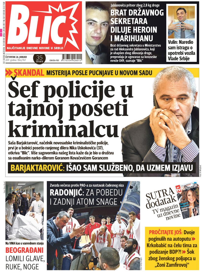 Druga naslovna strana "Blica" zbog kojih bi načelnik novosadske policije mogao da bude smenjen već posle vikenda