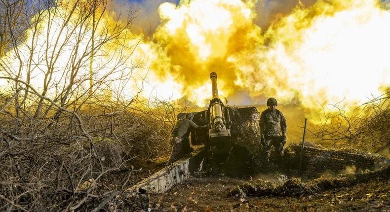 A Ukrainian soldier of an artillery unit fires towards Russian positions outside Bakhmut on November 8, 2022, amid the Russian invasion of Ukraine.BULENT KILIC/AFP via Getty Images