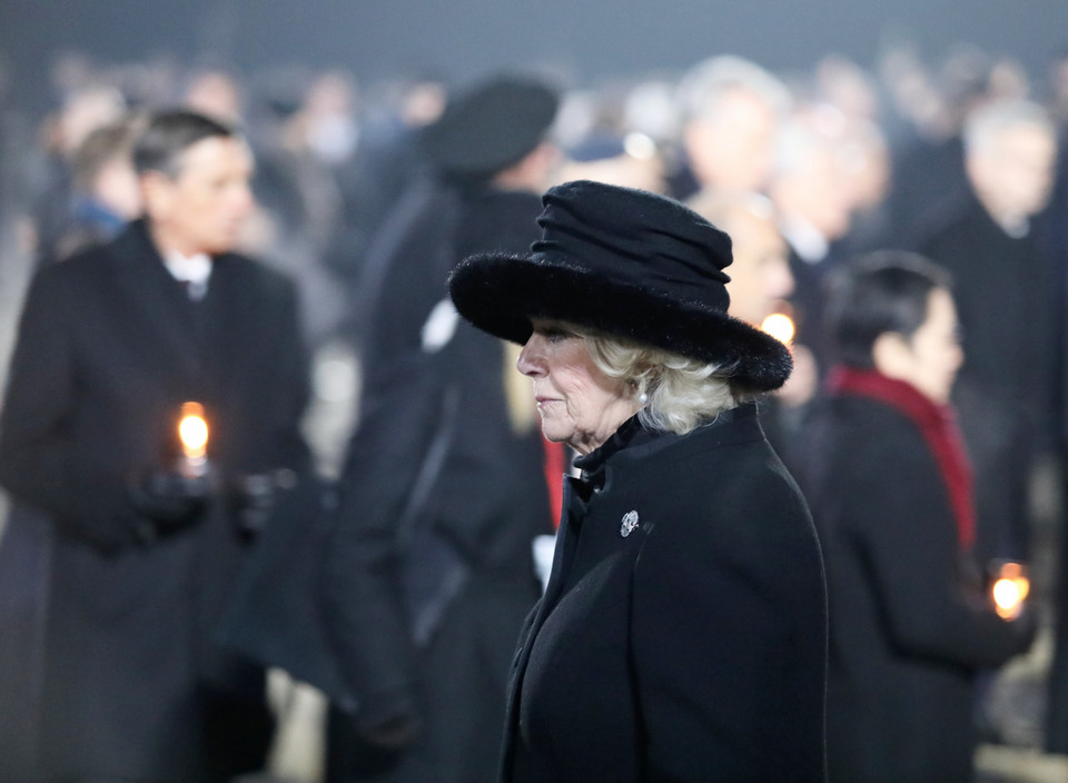 Księżna Kornwalii Kamila podczas uroczystości 75. rocznicy wyzwolenia obozu Auschwitz-Birkenau