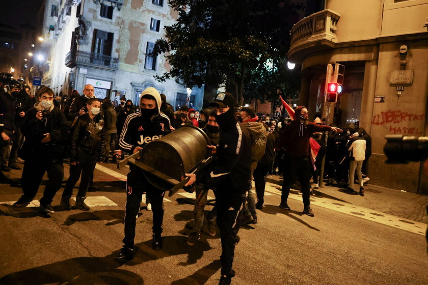 Supporters of Catalan rapper Pablo Hasel protest in Barcelona