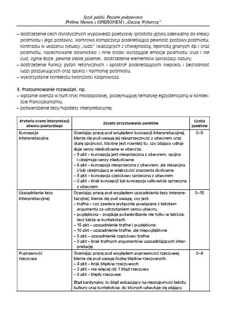 Próbna matura 2015 OPERON. Język polski poziom podstawowy. ODPOWIEDZI