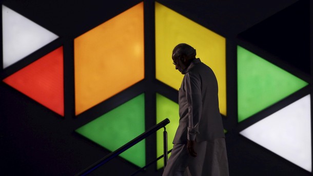 India's Prime Minister Modi leaves after delivering his closing remarks at the end of the India-Afri