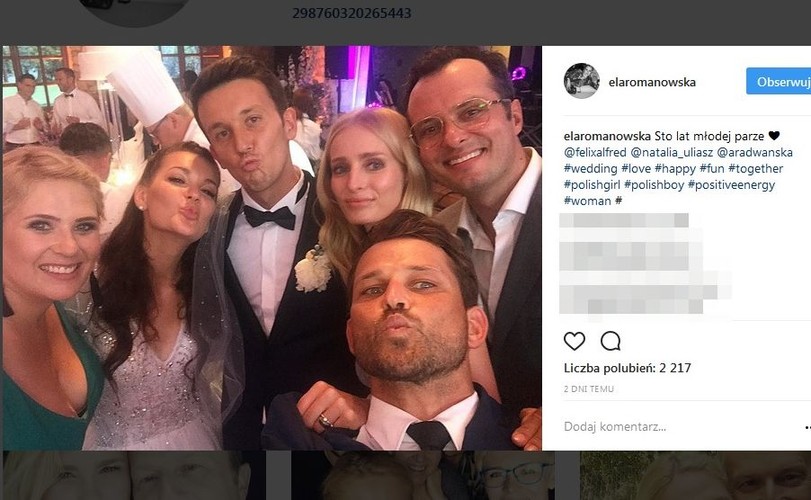 Aktorka Ela Romanowska na weselu Agnieszki Radwańskiej i Dawida Celta