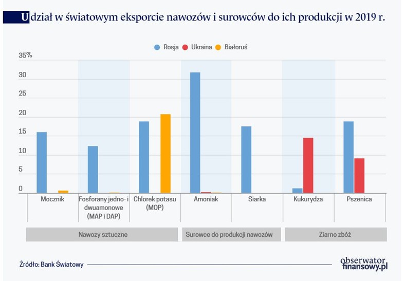 Udział w światowym eksporcie nawozów i surowców do ich produkcji w 2019 r