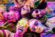 Multi-Ethnic Group Taking a Selfie at Holi Festival