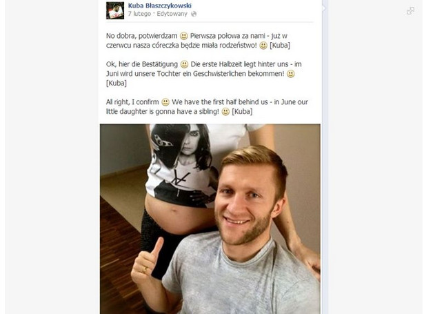 Błaszczykowski informuje na Facebooku, że powiększy mu się rodzina