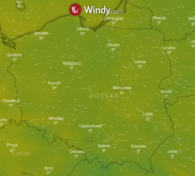 Prognozowana temperatura, 18 października 2021 r