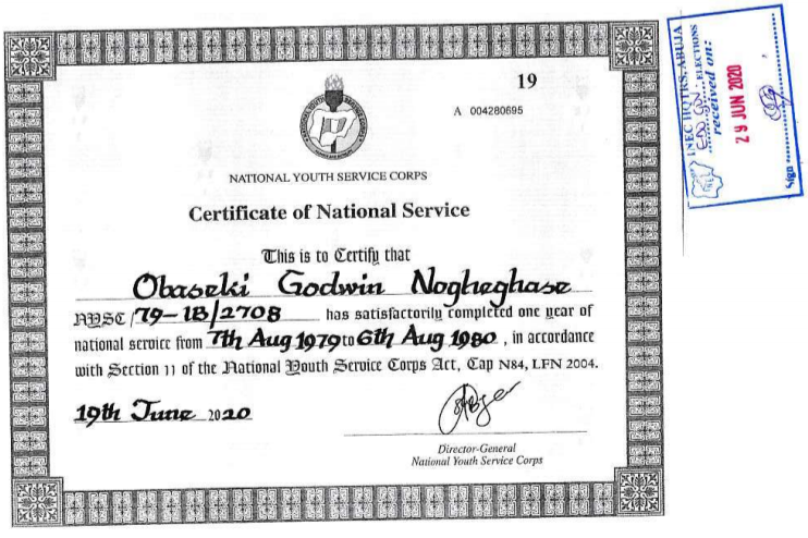 Edo Election Obaseki Lied About Nysc Certificate Problem Pulse Nigeria