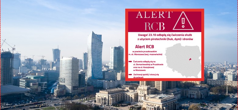 Huk, dym i drony. Wydano alert RCB dla mieszkańców Warszawy