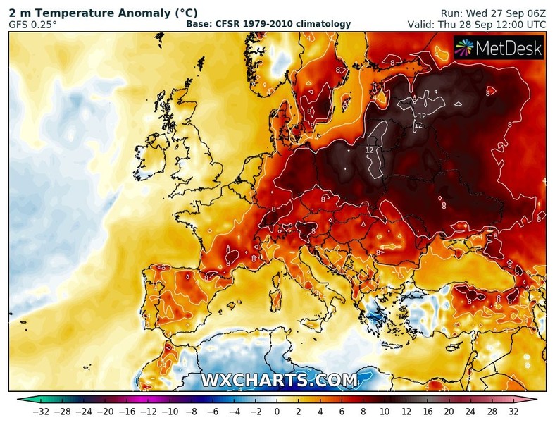 Polska będzie miała bardzo wysokie odchylenie temperatury od normy