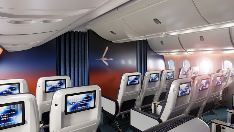 Wizualizacja wnętrza Dreamlinerów po zmianach. Klasa Premium Economy