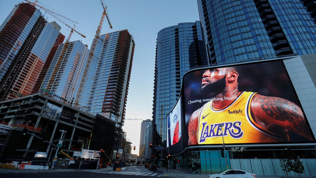 Advertising displays of NBA basketball star LeBron James in downtown Los Angeles