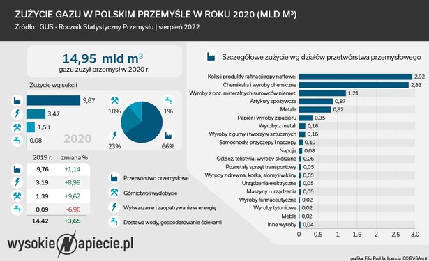 Zużycie gazu w przemyśle w 2020 roku