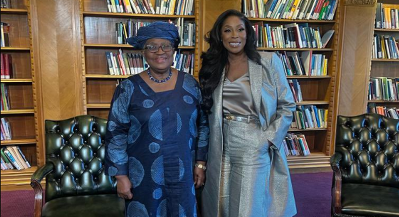 Ngozi Okonjo-Iweala and Mo Abudu on set for new Netflix series [Twitter/NO Iweala]