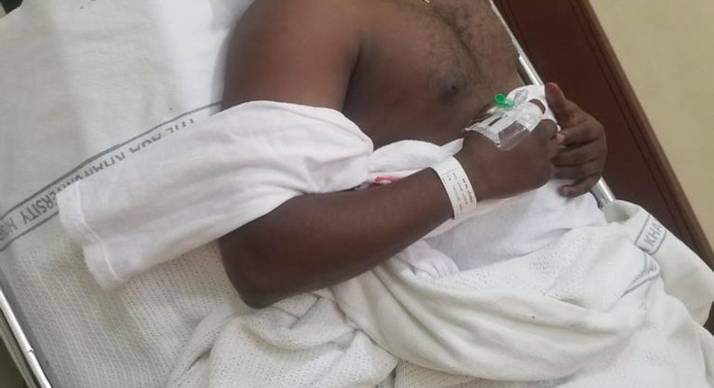 Lamu Senator Annwar Loitipti at the Aga Khan ICU after attack by unidentified assailants