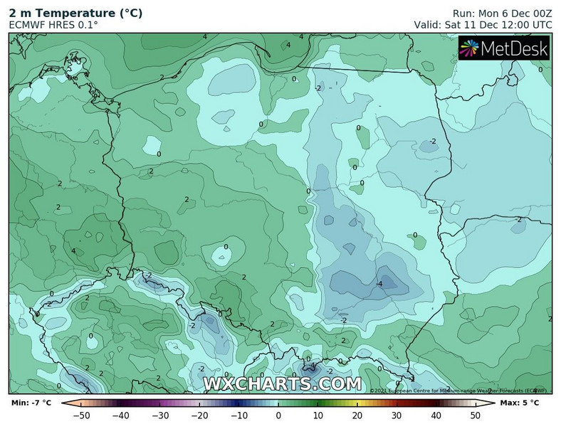 Wraz z opadami, napłynie nieco łagodniejsza masa powietrza